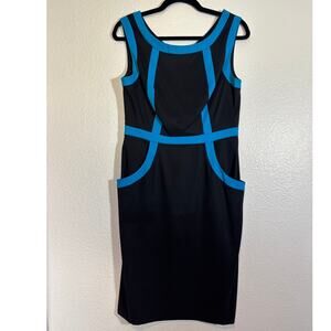 Connected Apparel Vintage Size 10 Black Sheath Pencil Dress Blue Contrast Trim